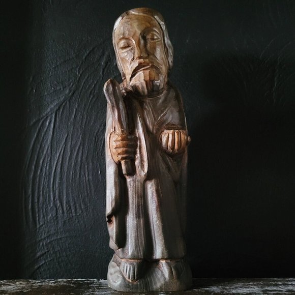 Vintage Hand-Carved Wood Sculpture Of Religious Saint Apostle - Picture 1 of 6